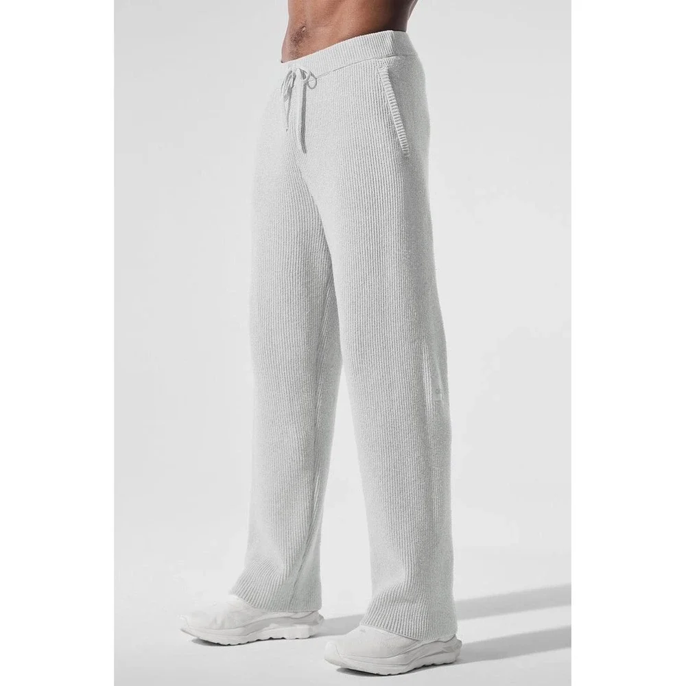 Alo Yoga Dolman Ribbed Knit Jogger Heather Grey Modal Lounge Pants Size Small - Picture 3 of 8